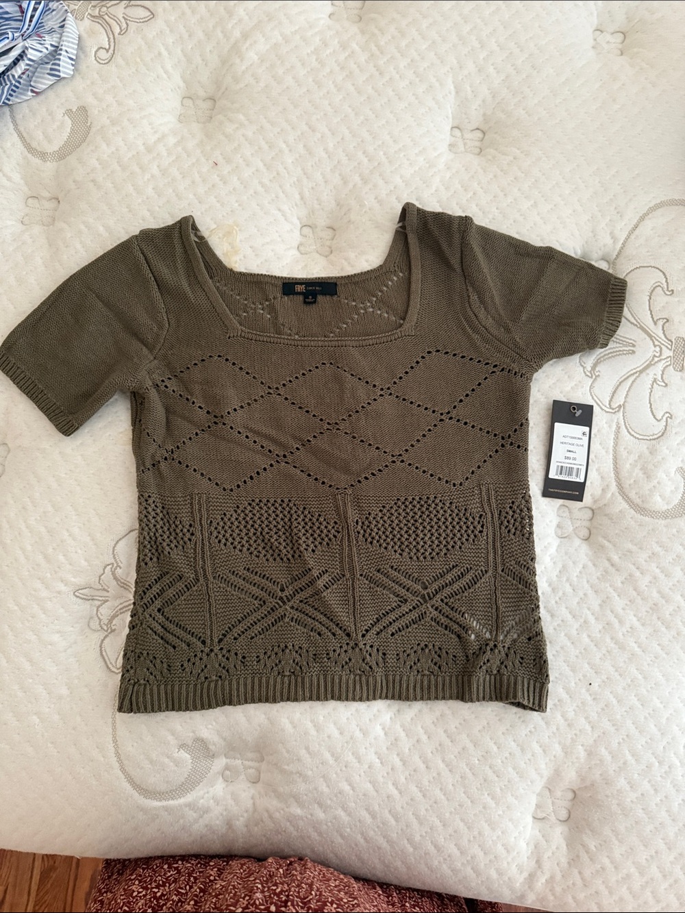 Frye Olive Green Openwork Knit Short-Sleeve Top